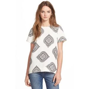 Madewell White Top with Black Medallion Print
